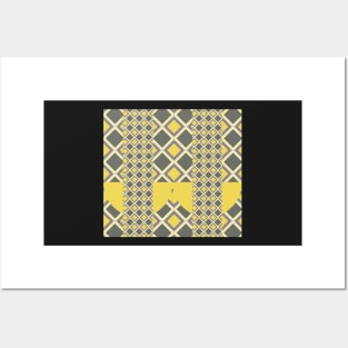 Checkered rhombus pattern in grey and yellow Posters and Art